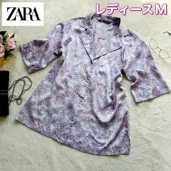ZARA⭐️花柄、スカーフ柄、半袖シャツ、総柄、ゆったりのMサイズ