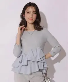 裾ひらりんリブニット　店舗限定ブルー