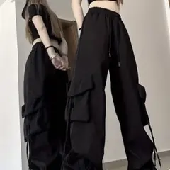 新品ウエストゴムカーゴジョガーパンツ（L）黒　スポーツミックスコーデ