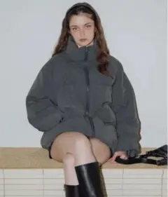 ストライプオーバーサイズダウンジャケット チャコール