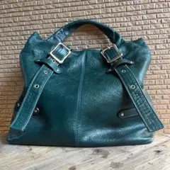 COACH】オールレザー トートバッグ バイカラー グリーン×ブルー 金具 