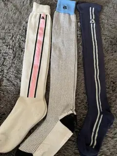 レディースゴルフハイソックスストライプデザイン ロングソックス 3足セット