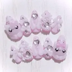 No.713　ネイルチップ 現品 量産型 地雷系 サブカル 平成女児 猫 ピンク