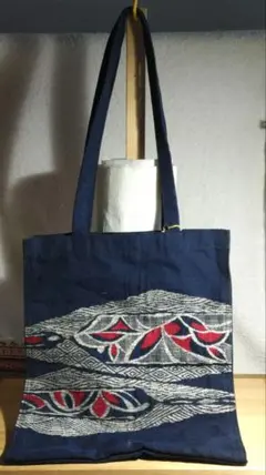 ま*ち様 名古屋帯からリメイクネイビー トートバッグ