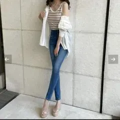 GORGE 脚長 レディース ハイウエスト スキニーデニム 3ボタン