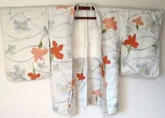 花柄 羽織 モダン　花柄羽織 白地 流水文様 春夏コーデに可愛い一枚　正絹