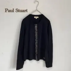 【Paul Stuart】ウール100% ストーン【6】 カーディガン　黒　毛