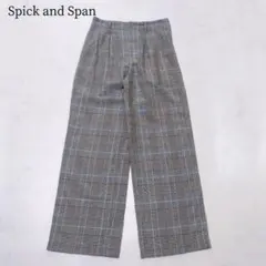 極美品✨️Spick & Span ドライチェック ワンタックパンツ リネン混