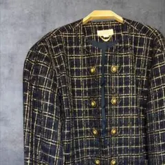 KAZUKO MARIMURA ツイード ノーカラージャケット 紺 11