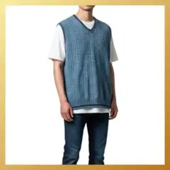 ニットベスト Vネック グレー L リブ編み ノースリーブ レイヤード メンズ