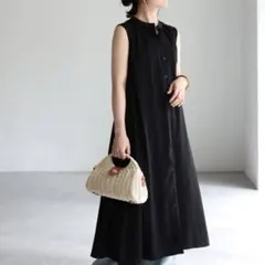ノースリーブ ロング ワンピース 接触冷感 ブラックのサムネイル