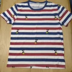 メンズDisney ミッキーマウス ストライプTシャツ　Lサイズ