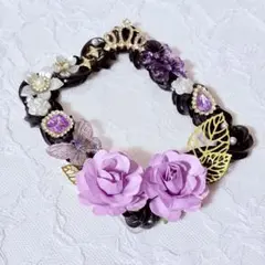 ホイップデコ 硬質トレカケース ブラック ゴールド 紫 フラワー B8