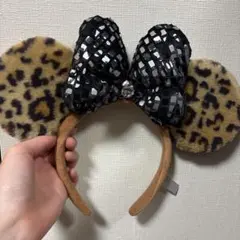 ヒョウ柄カチューシャ スパンコールリボン