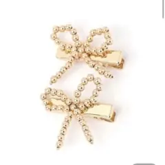 ゴールド リボン型 ヘアピン 2個セット