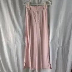 ピンク ワイドパンツ ゴムウエスト スリット入り