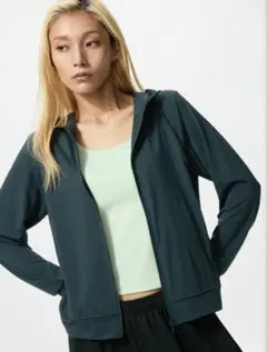 ユニクロエアリズムUVカットメッシュフルジップパーカー L DARK GREEN