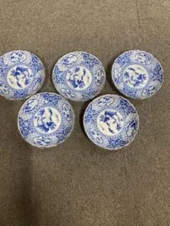 有田焼　光峰　青白磁の風景画小皿 5枚セット