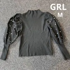 GRL パール付きブラックのハイネックニットM