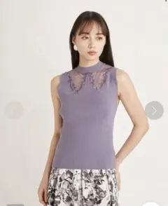 SNIDEL レーストリミングカラーノースリニットプルオーバー