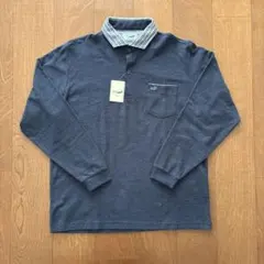 メンズ　ポロシャツ　長袖　クロコダイル　ネイビー　LLサイズ　胸ポケットあり