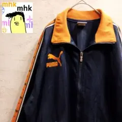 PUMA　スウェットトップス　ストライプ総柄　オレンジ　ネイビー　ジャージ