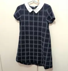 ZARA　ネイビー チェック柄 襟付き 半袖ワンピース　110