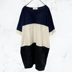 13438 アールピーエス バイカラー チュニック ワンピース M 紺 白 黒