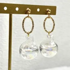 デザインリング　水入りガラスドーム　シャボン玉　ハンドメイド　ピアス　イヤリング