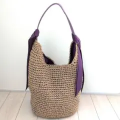 美品 アンビリオン カゴバッグ リボン パープル ワンショルダーバッグ 夏仕様