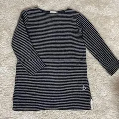 AIGLE ネイビーグレー ストライプ 七分袖カットソー