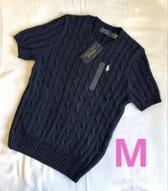 【母の日限定価格】新品タグ付 ラルフローレン 半袖ケーブルニット ネイビー M