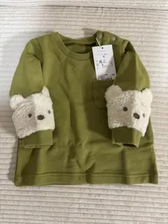 ⭐︎新品⭐︎クマ耳付きオリーブグリーントレーナー　70cm
