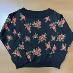 GU花柄長袖ニットセーター 黒