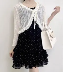 INGNI 黒ドット アソート柄フリルミニキャミワンピース