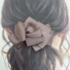 ミルクティーブラウンのシンプルリボン　バレッタ　入園入学式にも