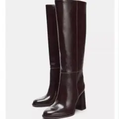 新品　完売ZARA ダークブラウン ブロックヒールハイブーツ　23.5cm