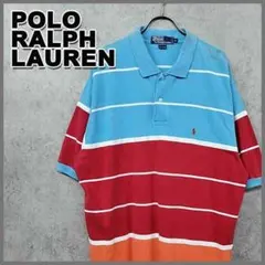 古着 90s ポロ ラルフローレン ボーダー 刺繍 ポロシャツ マルチカラー