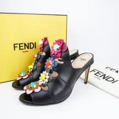 EU36.5 FENDI ブラック フラワー装飾 ハイヒール M177