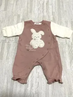 ウサギ刺繍 ベビー服 ピンク 秋冬 前開き 60 SLAPSLIP 女の子