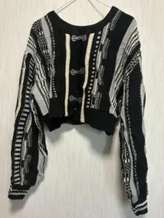 Fサイズ ストライプ柄 クロップド カーディガン ニット 短丈 【値下げ交渉可】