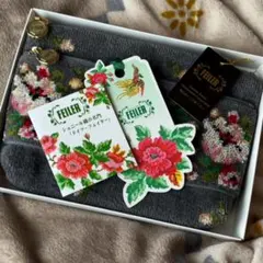 FEILER 花柄刺繍 ポーチ グレー