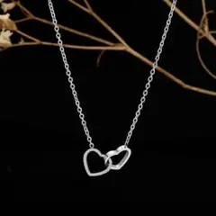 【新品未使用】高品質 ダブルハートネックレス シルバー