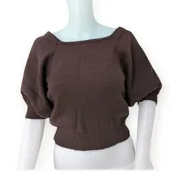 GRL グレイル　ブラウン オフショルダー ニット リボン　パフ　半袖　F