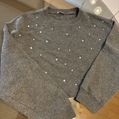 新品タグ無し　ZARA グレー パール装飾 ニットセーター