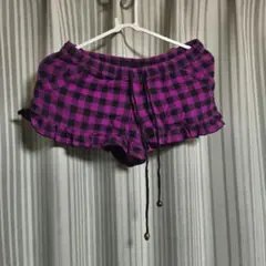 チェック柄 フリル ミニスカート パープル Mのサムネイル
