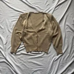 透かし編み カーディガン ベージュ ビーズ刺繍 古着女子 レトロ きれいめ