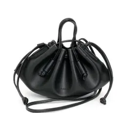 ブラック レザー 巾着型 ハンドバッグ/ショルダーバッグ