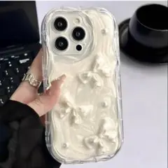 最終値下げiphone 12 リボン パール ケース（ホワイトリボン）