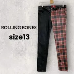 ROLLING BONES【13】アシンメトリースキニーパンツ 黒×チェック